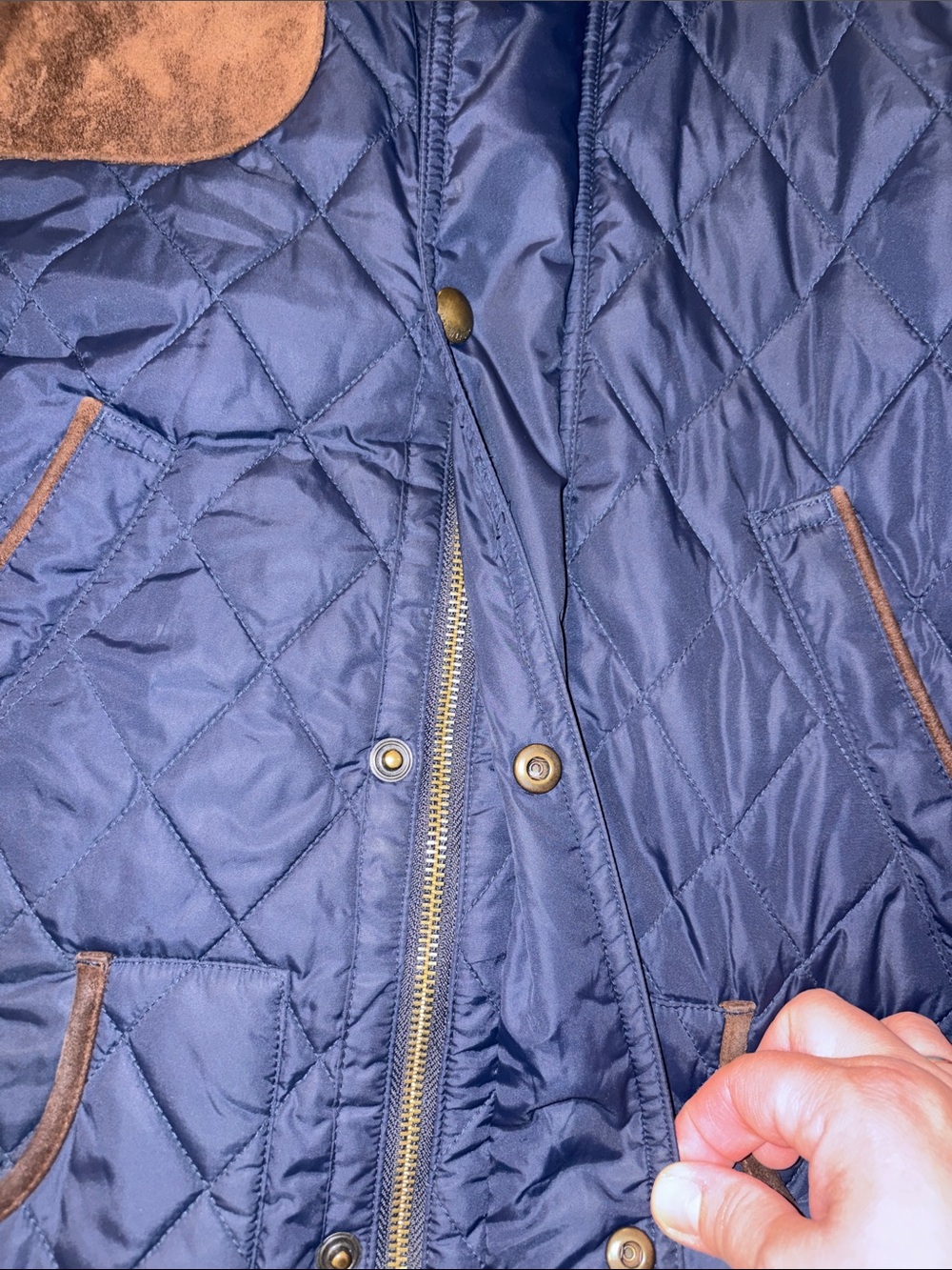 Polo by Ralph Lauren Navy Quilted Jacket with Brown Suede Accents - Picture 9 of 12